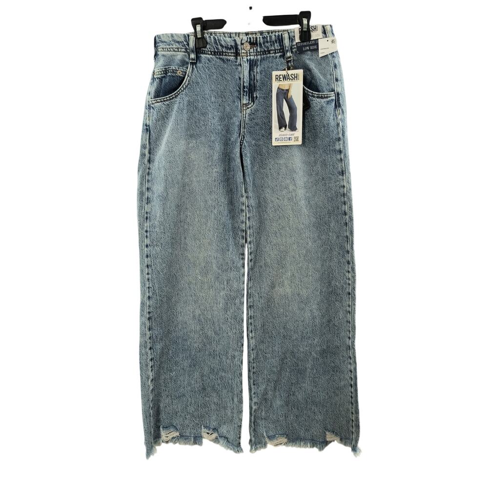 Rewash Low Rise Relaxed Flare Jeans Women's Size 3/26 Light Wash Raw Hem Denim - Picture 15 of 16
